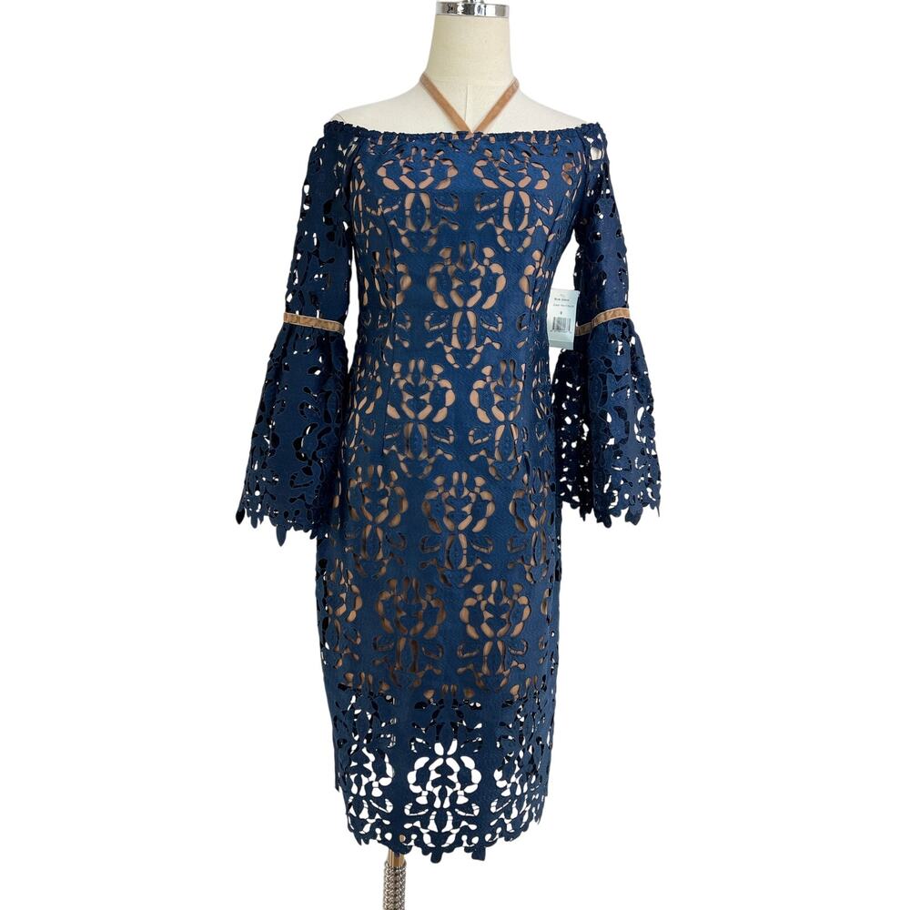 Alexia Admore Off The Shoulder Lace Dress Navy Blue